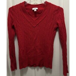 Ann Taylor Loft Small SweaterLong Sleeve Top Red V-Neck.